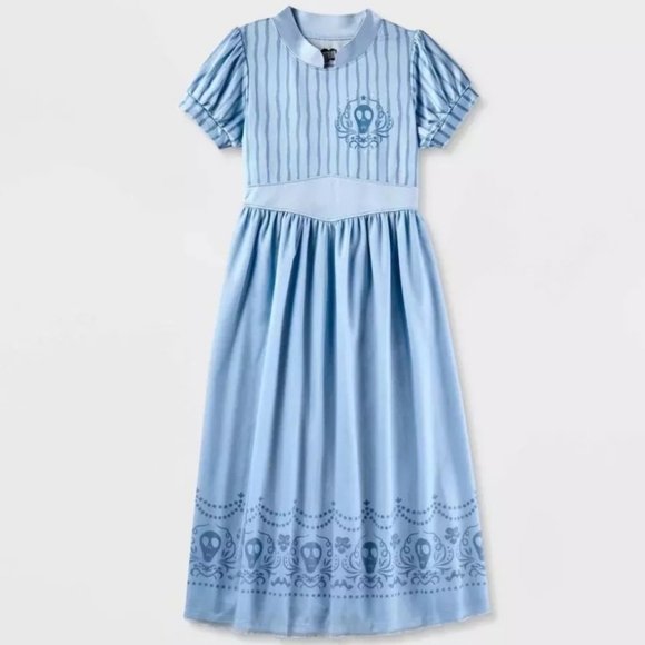 NWT Beetlejuice Astrid Deetz Dress-up Nightgown Girl's Blue Dress Shrunken Head - Picture 1 of 13